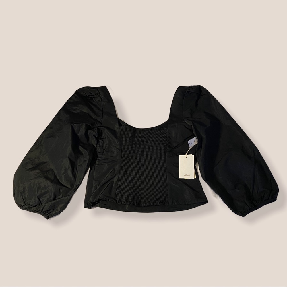 BNWT Wilfred serenade taffeta puffy blouse black m - Picture 7 of 9